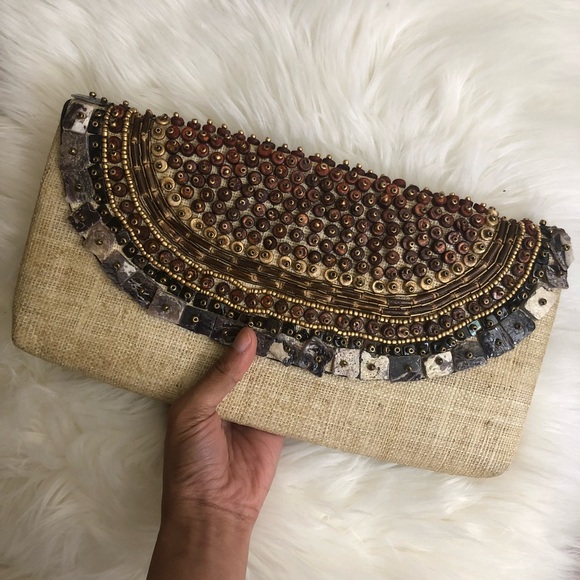 Handbags - Beaded straw clutch